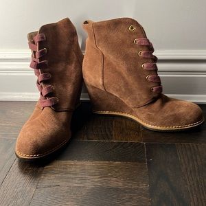 Kate Spade brown suede wedge booties size 10